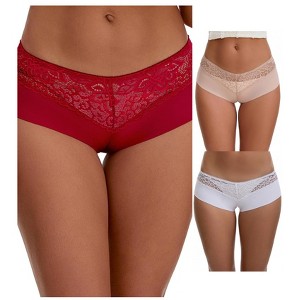 INSPIRE CHIC Women's Lace Ice Silk Hollow Out Mid Rise Comfort Boyshorts  Briefs 3 Packs - 1 of 4