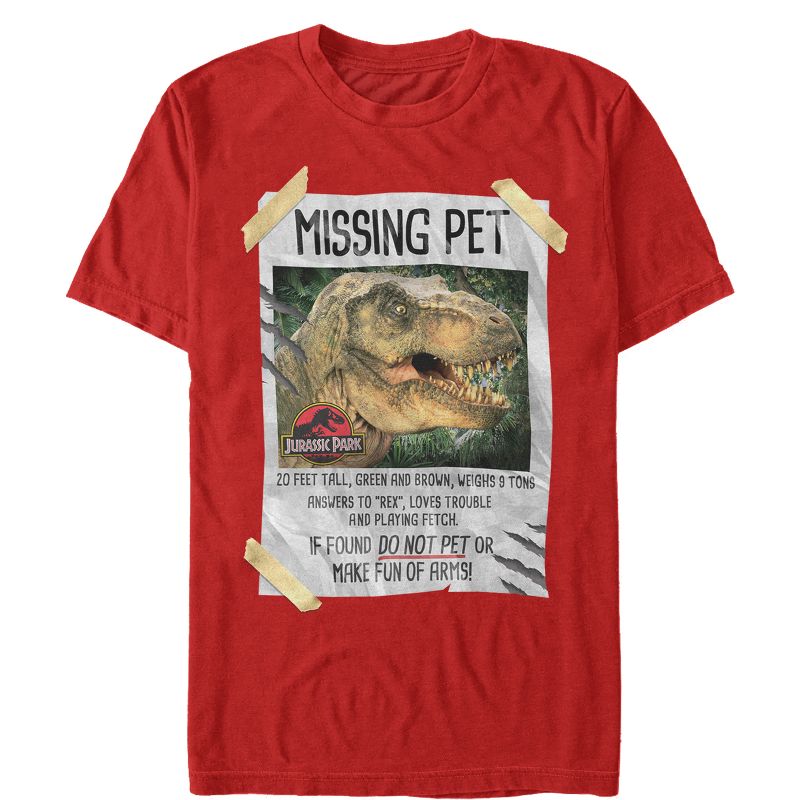 Men's Jurassic Park T. Rex Missing Pet T-Shirt, 1 of 6