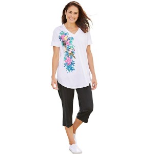 Woman Within Plus Size Two-Piece V-Neck Tunic & Capri Set - 1 of 4