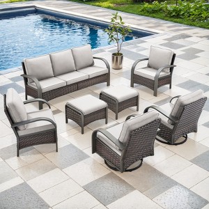 Buenhomino Outdoor Patio Furniture Set-7 Pieces All-Weather Wicker Outdoor Furniture with Patio Swivel Chairs Outdoor Patio Conversation Sets - 1 of 4