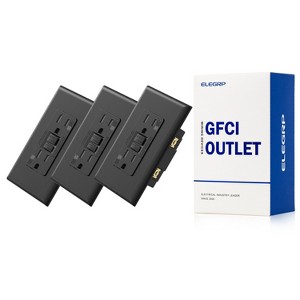 ELEGRP GFCI Outlet Self-Test, 15 Amp 125V Weather Resistant Duplex wall outlet, Wall Plate included, UL Listed, Matte Black 3PC - 1 of 1