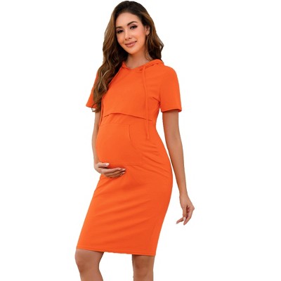 Women's Maternity Casual Dress Summer Short Sleeve Nursing Breastfeeding Dresses with Pocket Pullover Hoodie Dress