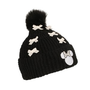 Disney Minnie Mouse Character Ears & Bow Appliques Black Cuff Beanie - 1 of 4