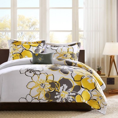 King Yellow and Grey Microfiber Floral Comforter Set