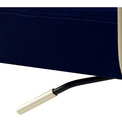Mid-Century Modern Velvet Navy Blue Executive Swivel Chair with Gold Metal Trim
