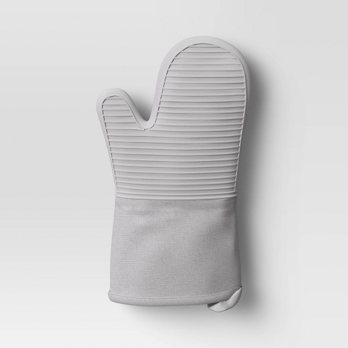 Set of 2 Natural Grey Linen Oven Mitt Pot Holder Kitchen Gloves