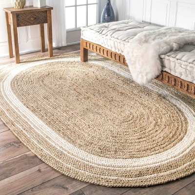 Off-White Oval Braided Jute Area Rug 4' x 6'