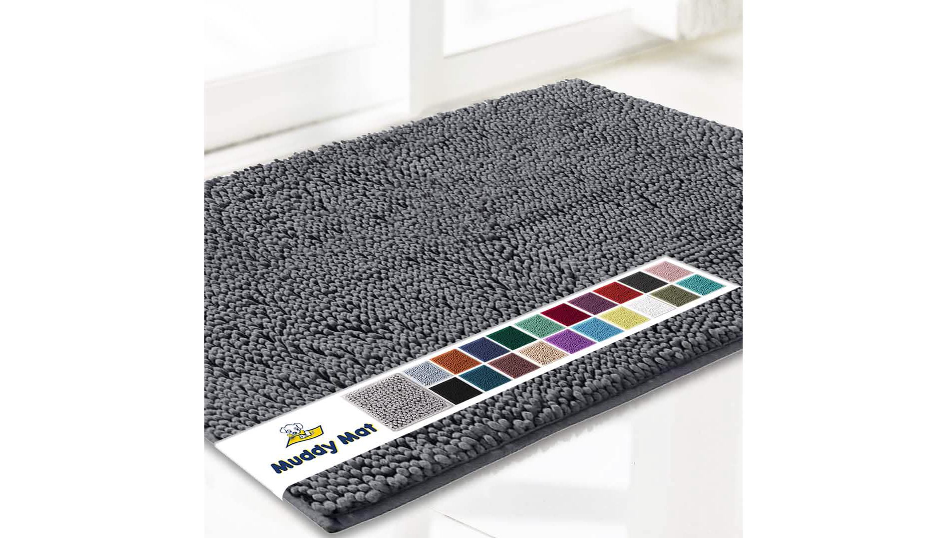 Muddy Mat Highly Absorbent  Soft Chenille Door Mat and Pet Rug Non Slip Thick Washable Area and Bath Mat for Indoor and Outdoor-Grey Large 24"x35"