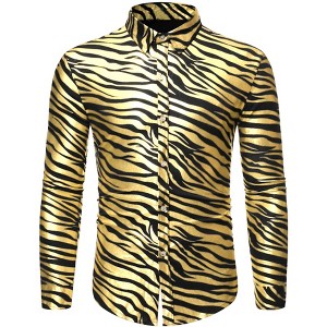 Lars Amadeus Men's Animal Print Button Down Long Sleeve Vintage Shirt - 1 of 4