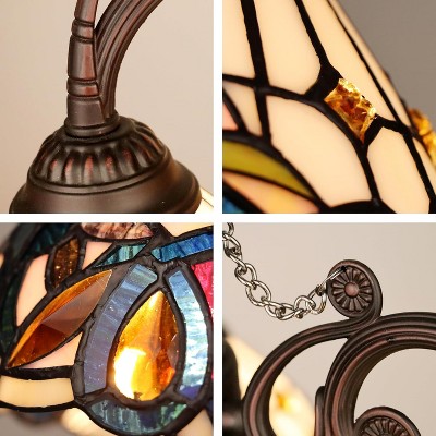 Victorian-Style Dark Bronze Mini Chandelier with Stained Glass Shades
