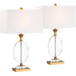 Vienna Full Spectrum Valerie 28" Tall Round Geometric Modern Glam Table Lamps Set of 2 Gold Clear Crystal Metal Living Room Bedroom White Shade - 1 of 4