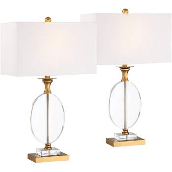 Vienna Full Spectrum Valerie 28" Tall Round Geometric Modern Glam Table Lamps Set of 2 Gold Clear Crystal Metal Living Room Bedroom White Shade