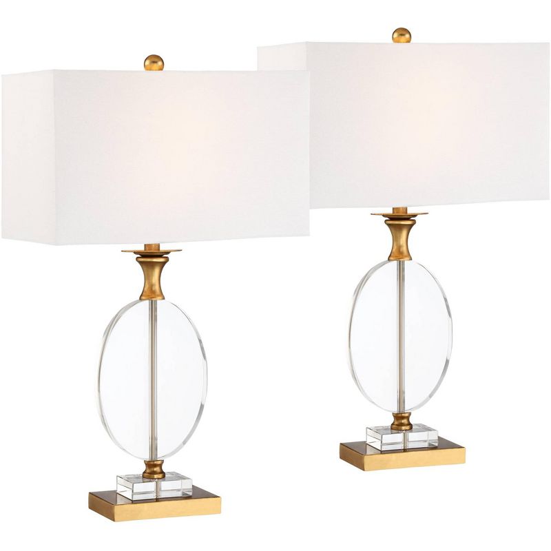 Vienna Full Spectrum Valerie 28" Tall Round Geometric Modern Glam Table Lamps Set of 2 Gold Clear Crystal Metal Living Room Bedroom White Shade, 1 of 10