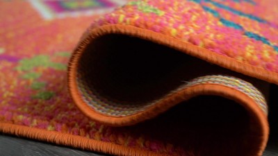 4' x 6' Dark Blue Geometric Synthetic Area Rug