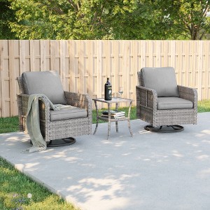 Sonkuki Patio Bistro Sets, 3- Piece Outdoor Swivel Rocking Chairs Set of 2 with Rattan Side Table for Patio Porch Pool - 1 of 4