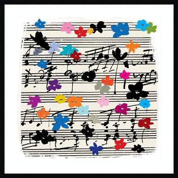 33" x 33" Floral Music Notes by Jenny Frean Wood Framed Wall Art Print - Amanti Art