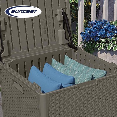 Gray Wicker Resin Lockable Outdoor Deck Storage Box