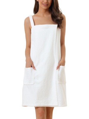 cheibear Women's Towel Wrap Dress Robe Sleeveless Bathrobe with Strap for Gym Shower Spa