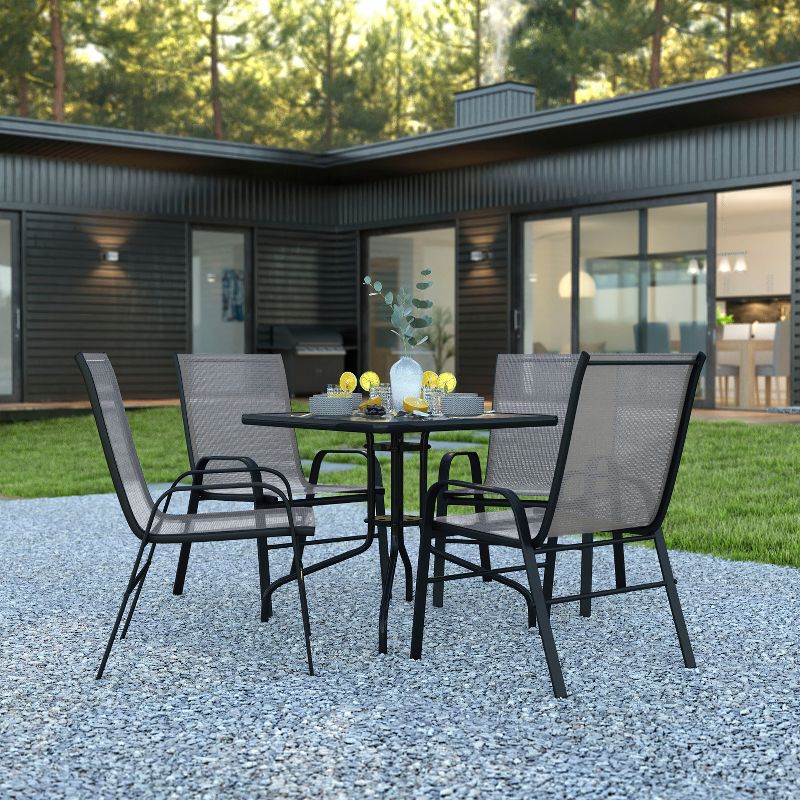Flash Furniture 5 Piece Outdoor Patio Dining Set - Tempered Glass Patio Table, 4 Flex Comfort Stack Chairs, 3 of 12