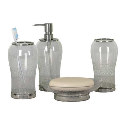 4pc Coyote Metal/Glass Bath Accessory Set for Vanity Counter Tops Clear - Nu Steel