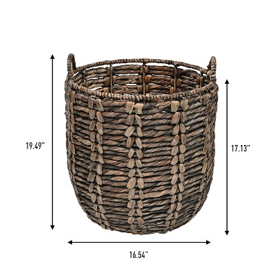 Laurel 19.49" Brown Handwoven Abaca Storage Basket with Handles