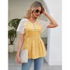 Womens V Neck Pelpum Shirts Lace Short Sleeve Floral Tops Front Button Tops - 4 of 4