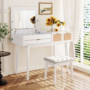 YOOCOZZ Versatile Vanity Set with Upholstered Stool, Flip-Top Mirror, 8 Storage Compartments and 3 Drawers - 1 of 4