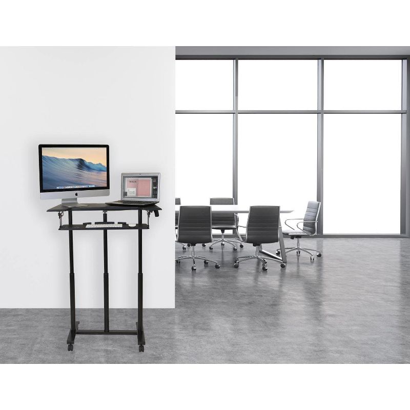 Mount-It! Mobile Standing Desk with Wheels, Rolling Sit Stand Workstation for Desktop Computers & Laptops, 34 Inch Wide with Adjustable Keyboard Tray, 3 of 11