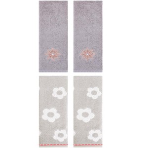 REGALWOVEN 4 Pcs Cute Floral Pattern Cotton Bathroom Soft Absorbent Hand Towel - 1 of 4