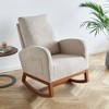 Linen Rocking Chair, High-Back Accent Chair with Solid Wood Frame, Foam Cushion, Ergonomic Armrests for Nursery, Living Room - 3 of 4