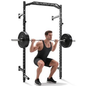 Wall Mounted Power Rack, 1600LB Commercial Squat Rack for Home Gym with Multi-Grip Pull Up Bar, J-Cups & Landmine Attachment for Home and Garage Gym - 1 of 4