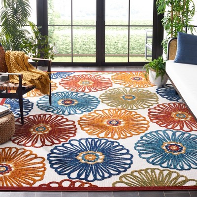 Safavieh Cabana 8' Square Creme and Red Floral Rug