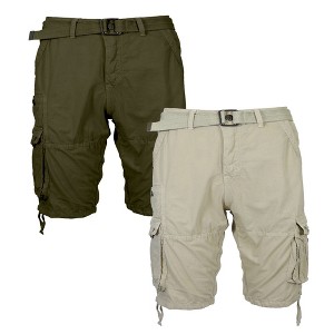 Galaxy By Harvic 2-Pack Men's Vintage Cotton Cargo Belted Shorts (Sizes, 30-42) - 1 of 3