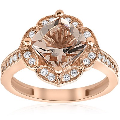 Pompeii3 2 1/3ct Cushion Morganite Vintage Diamond Halo Engagement Ring 14K Rose Gold