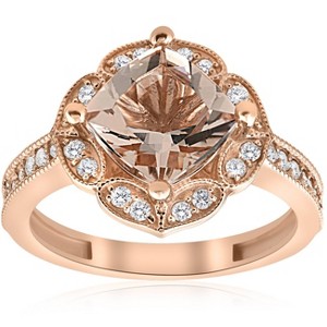 Pompeii3 2 1/3ct Cushion Morganite Vintage Diamond Halo Engagement Ring 14K Rose Gold - 1 of 4
