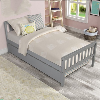 Twin Bed with Trundle, Platform Bed Frame with Headboard and Footboard, for Bedroom Small Living Space,No Box Spring Needed