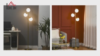 Gold 3-Light Modern Floor Lamp with White Globe Lampshades