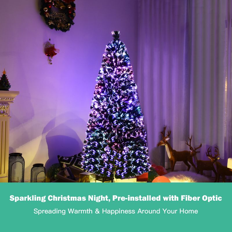 Tangkula 5'Pre-Lit Fiber Optic Artificial PVC Christmas Tree w/ Metal Stand (Indoor/Outdoor), 5 of 11