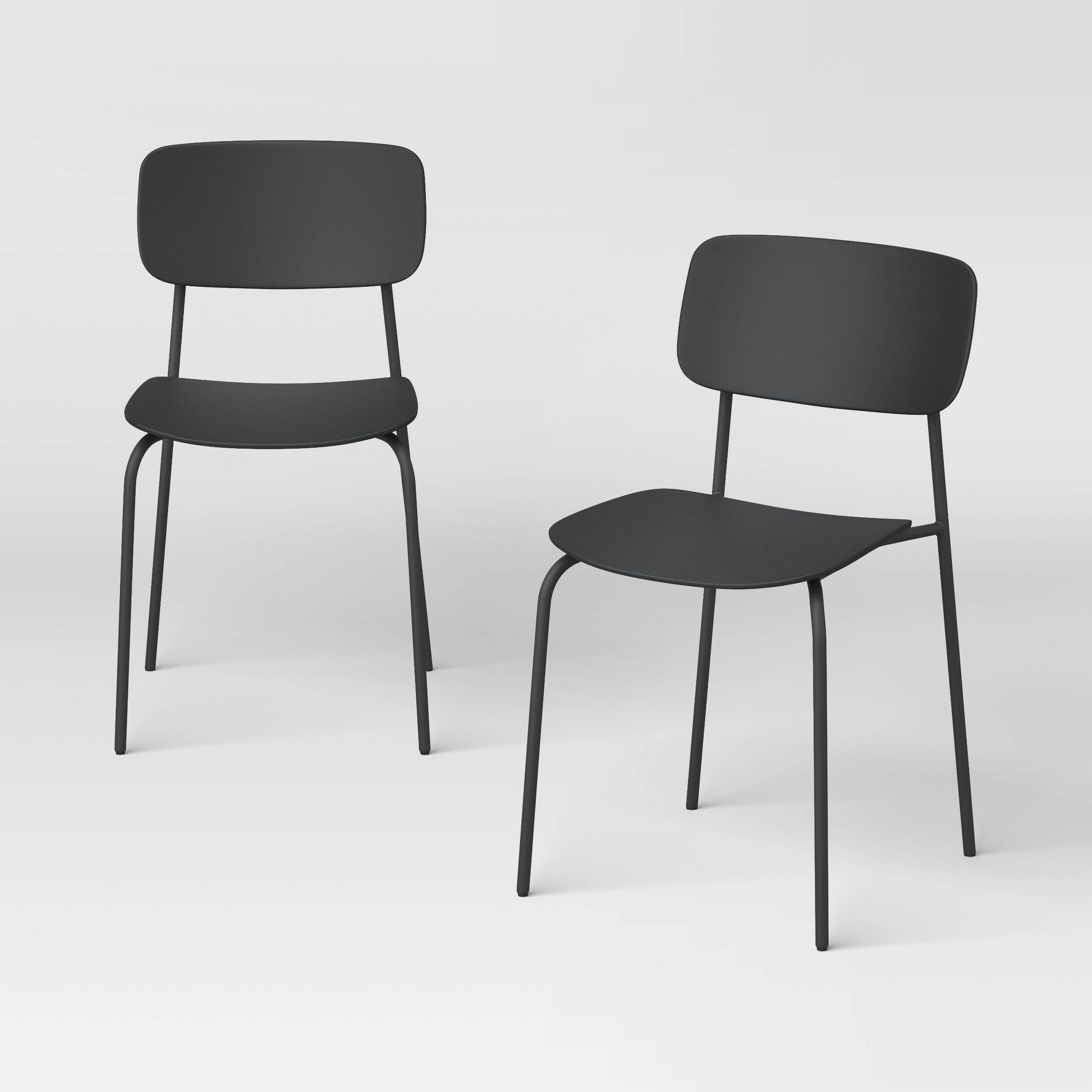 Set of 2 Molded Plastic with Metal Base Dining Chair Black - Room Essentials™