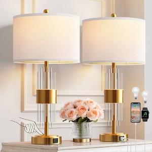 ROTTOGOON Table Lamp Set of 2 for Living Room with USB A+C Ports, Gold Bedside Lamps for Bedrooms Home Office Decor (2700K LED Bulb Included) - 1 of 4