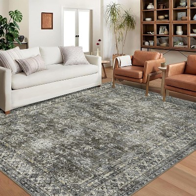 Vintage Area Rugs for Living Room, Washable Carpet Indoor Non Slip Large Area Rugs, Soft Low Pile Rug Foldable Floor Rug