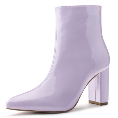 Allegra K Women's Halloween Pointed Toe Zip Chunky Heels Ankle Boots