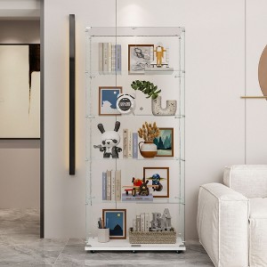 Racxily Tempered Glass Display Cabinet, Wine Cabinet, Storage Cabinet, File Cabinet with LED, Lock on Door, Tempered Glass Top, Casters at Bottom - 1 of 4