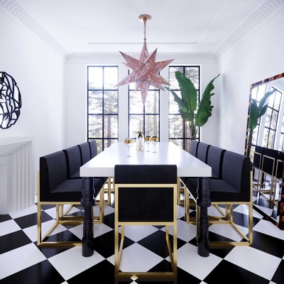 Handcrafted Black Velvet Dining Chair with Gold Base