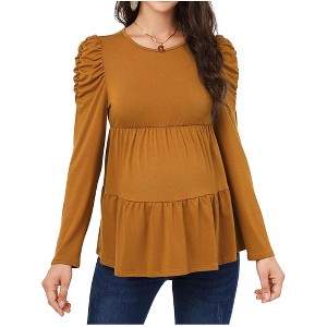 Versatile Women's Maternity Tunic Blouse - Puff Long Sleeve, Casual Pregnancy Tee, 2XL, Perfect for Postpartum Wear, Comfortable Polyester Blend - 1 of 4