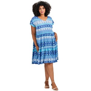 Avenue Women's Plus Size Unwind Tiers Dress - 1 of 4