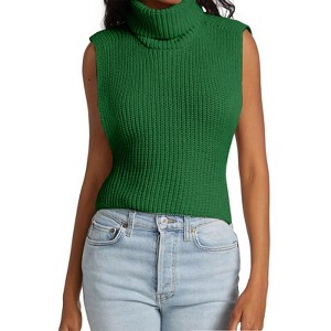 Womens Turtleneck Sweater Sleeveless Slim Fit Knit Pullovers Casual Basic Stretch Tank Top - 1 of 2