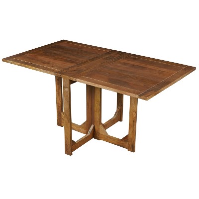 The Urban Port 62" Rectangular Dining Table Handcrafted Natural Mango Wood with Magnetic Catchers Brown