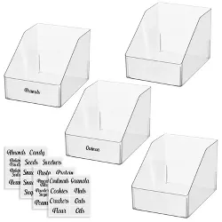 mDesign Plastic Storage Bin with Labels for Kitchen - 4 Bins, 32 Labels, Clear