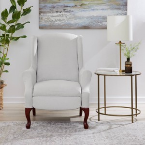 Sure Fit 2pc Ultimate Stretch Suede Wingback Chair Slipcover Light Gray: Pet-Friendly, Indoor Use, Machine Washable - 1 of 4